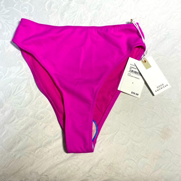 NWT Good American Good Waist Bikini Bottoms High Rise Waisted Fuschia Solid 0 XS - Picture 1 of 8